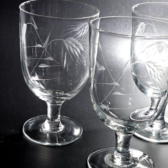 4 Sasaki Wheat Water Ice Tea Glasses etched crystal 5.25" smooth stem 1950s vtg - Picture 2 of 6